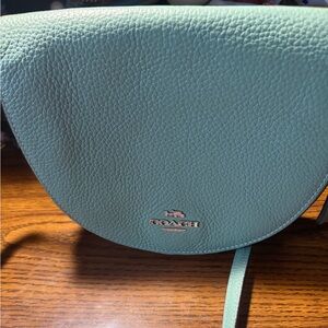 Coach Ellen half moon in Sage color and silver hardwarePebbled Leather Crossbody